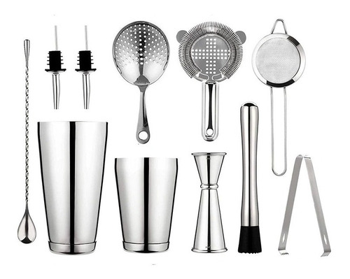 Kit Cocteleria Barman Bartender Acero Inoxidable 11 Piezas