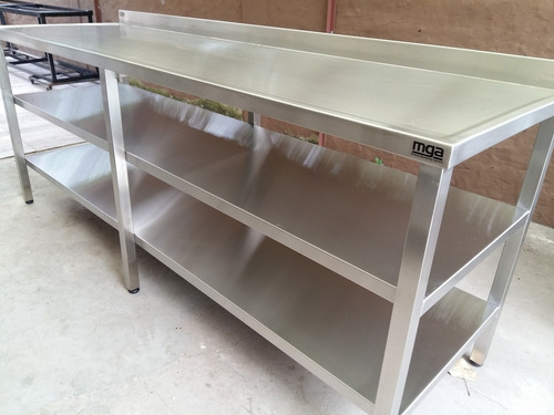 Mesada Bacha Industrial Gastronomia 1.4m Con Estante Fabrica