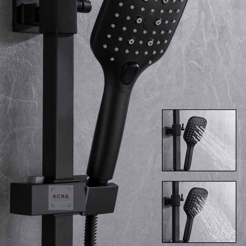 Barral/columna De Ducha/baño En Negro Mate Con Botones Acra