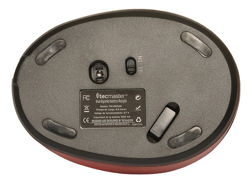 Mouse Ergonómico Tecmaster Inalámbrico Recargable Negro/rojo
