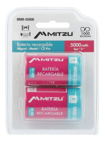 Imagen 5 de 5 de 2 Baterias Pila Recargable Tipo D 5000 Mah Alta Capacidad