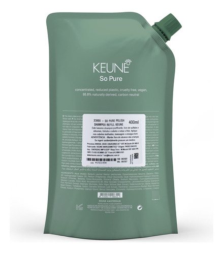 Keune So Pure Polish Shampoo Hidrata E Antifrizz Refil 400ml