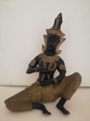 Antigua Figura Oriental En Bronce 14 Cm