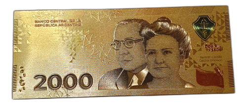 Billete Replica Rigido De 2000 Pesos Con Detalles Color Oro