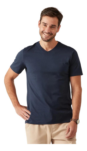 Camiseta Básica Gola V Masculina Malwee 100% Algodão