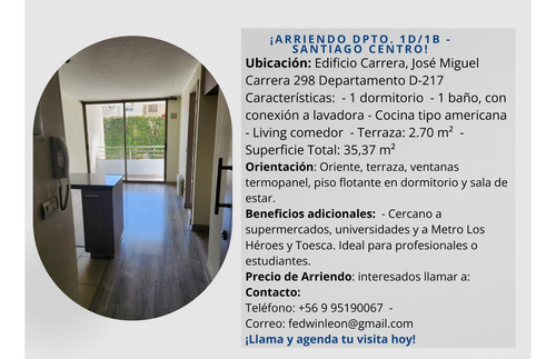 Arriendo Dpto. 1d/1b C/termopanel En Santiago Centro