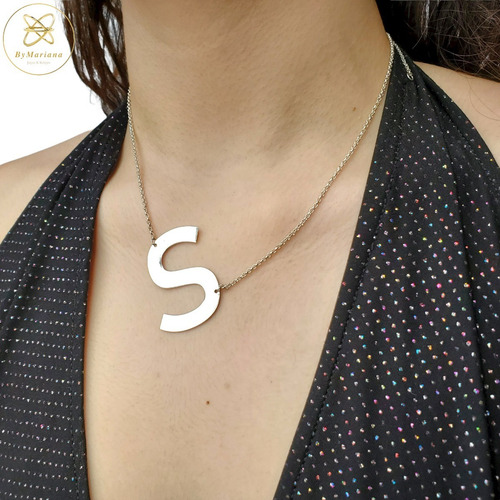Imagen 2 de 7 de Cadena Plata Rollon Con Letra Inicial S Grande 25 X 40mm