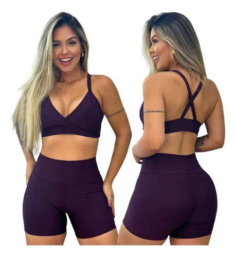 MLB 4714470800 Conjunto Short E Top Academia Feminino Cos Alto Neutro JM
