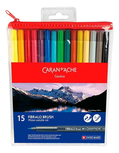 Caneta Brush Aquarelável Caran D'ache Fibralo Com 15 Cores