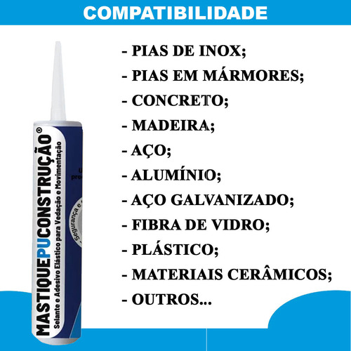 Kit Com 12 Tubos Mastique Pu Para Junta De Dilatação Branco