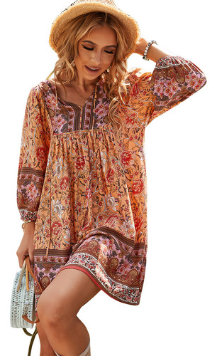 Vestido Bohemio Casual De Estilo Vacacional