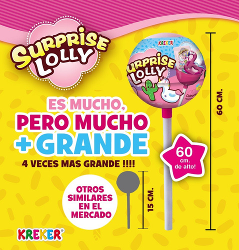 Imagen 8 de 10 de 2 Lolly Surprise Chupetin Gigante 60cm Sorpesas X 2 Kreker