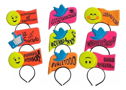 10 Vinchas Frases Cotillon Fiestas Color Surtidos