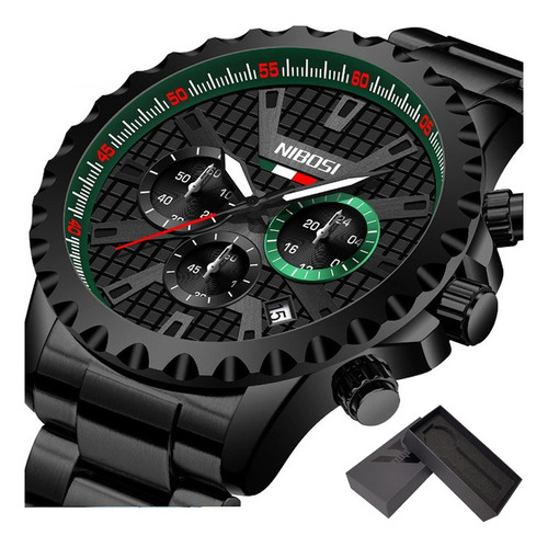 Reloj De Cuarzo Con Calendario Luminoso Nibosi 2505 Color Del Fondo Negro/ Verde