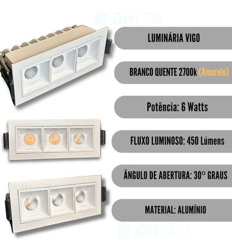 Luminária Spot Led Embutir Recuado Vigo 6w Pix 2700k Branco