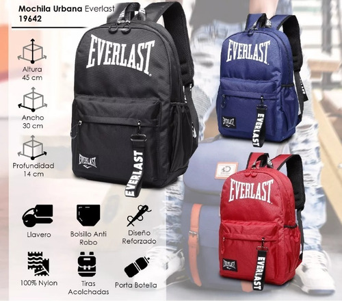 Imagen 2 de 7 de Mochila Everlast Hombre Mujer Urbana Antirrobo Mochilas