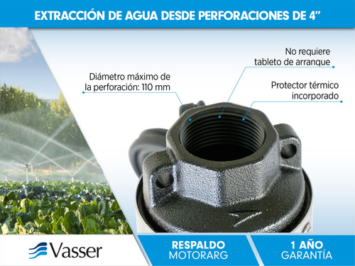 Imagen 2 de 8 de Bomba Sumergible Pozo Vasser 1 Hp 4 Pulgadas + 30 Mts Cable