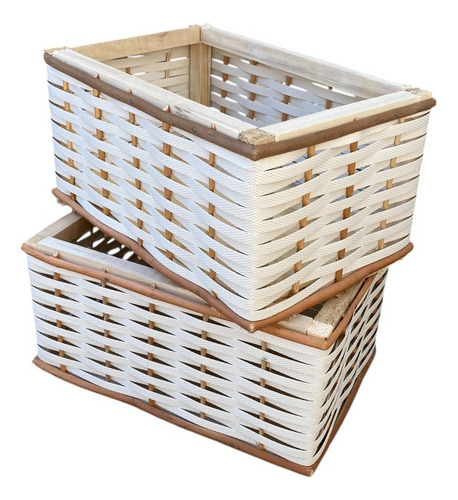 Canasto Organizador Mimbre Zuncho 30x20x15 Con Funda Blanco