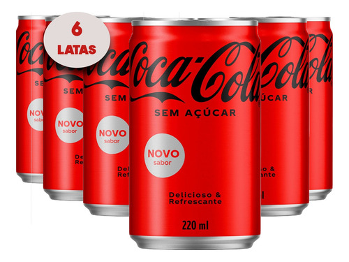 Refrigerante Coca Cola Sem Açucar Lata 220ml (6 Latas) Zero