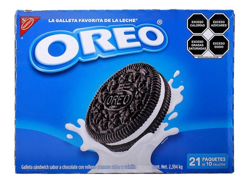 Imagen 1 de 2 de Galletas Oreo 21 Paquetes Con 10 Galletas C/u (2.394kg)
