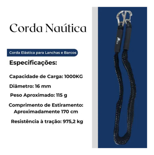 Amarra Elástica Com Mosquetão Jet Ski Barco Kaiake 1,2m Preto