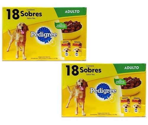 2 Pedigree Comida Húmeda Perros Adultos Res 100g X 18