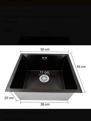 Imagen 6 de 6 de Tarja Submontar 50x45x23 Cm Inox304 Fabricado A Mano Negro