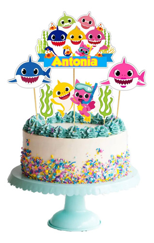 Adorno Para Torta Baby Shark Topper Cupcakes Decoración