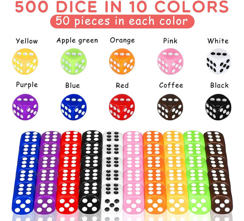 Syhood 500 Piezas Dados De Colores De 16 Mm Juego De Dados A