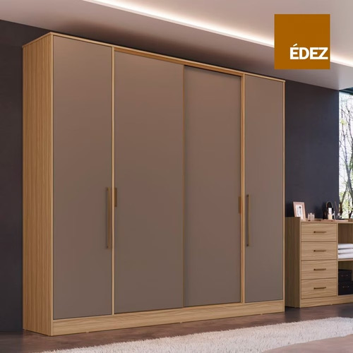 Guarda-roupa Casal 4 Portas Édez Lyra 2,2m, Fendi E Cedro Cor Marrom