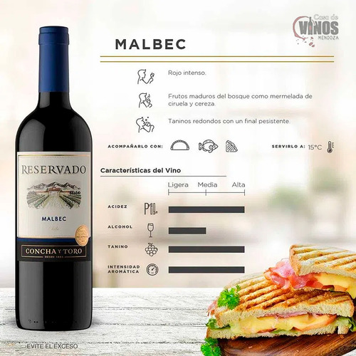 Vino Reservado Malbec Bodega Concha Y Toro Caja X6 Unidades