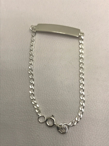 Imagem 4 de 6 de Pulseira Chapinha Infantil Prata 925 Gravação Nome Composto