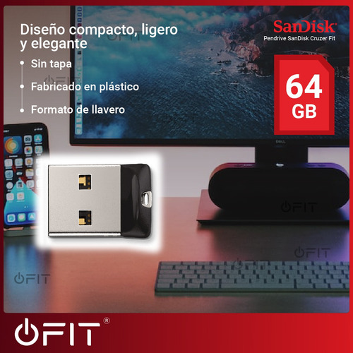 Pendrive SanDisk Cruzer Fit 64GB 2.0 negro