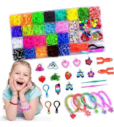 Kit Para Hacer Pulseras De Goma Arcoíris Elástico Para Niñas