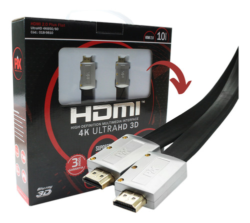 Cabo Flat Hdmi 10 Metros Desmontável 2.0 4k 3d Hdr 018-9810