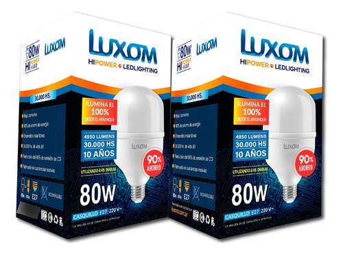 Lampara Hi Power Led 80w Luz Fria Luxom  X2unidades 