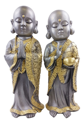 Escultura Par Zen Buda Tibetano Mudra Saludo Decorativo