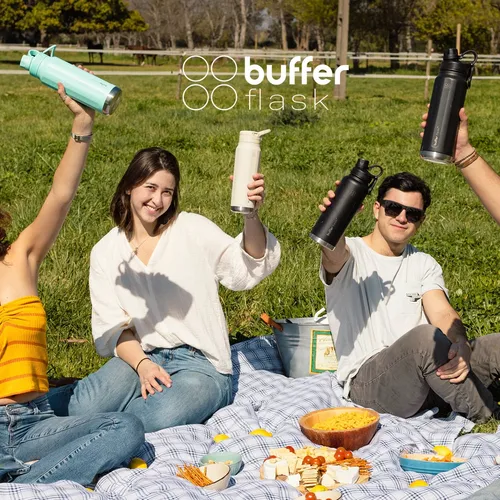 Termo Botella Termica Agua Acero Inoxidable Buffer 1l 3tapas Negro