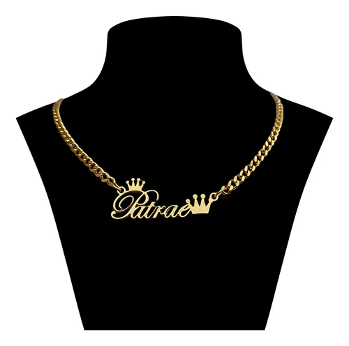 Collar Para Mujer Nombre Personalizado Corona Cadena Cubana