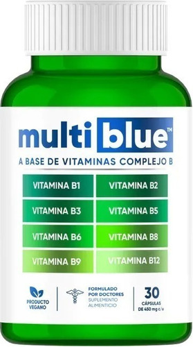 Complejo B Vitamina B1 B2 B3 B5 B6 B9 B12 30 Caps Multiblue Sabor Sin sabor