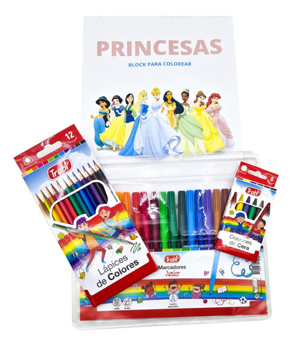 Kit Arte Niños Set Infantil+ Block Disney Para Colorear Pint