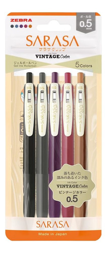 Sarasa Zebra Vintage (set A) 5 Colores Gel 0,5 Mm - Japonés