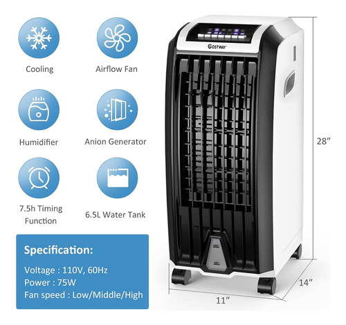 Costway Ventilador Portátil Con Control Remoto 3 Modos