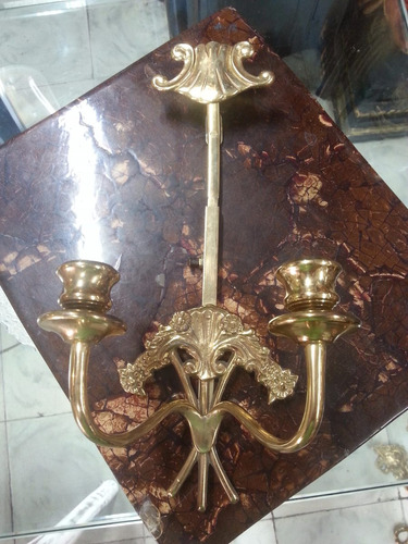 Candelabro De Pared Antiguo En Bronce Tallado Macizo 2 Velas