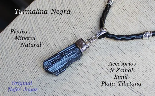 Collar Cuero Trenzado Dije Turmalina Negra - Hombre Y Mujer