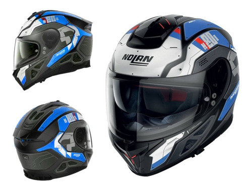 Casco Nolan N80-8 Starscream N-com 35 Negro Blanco Azul Mate