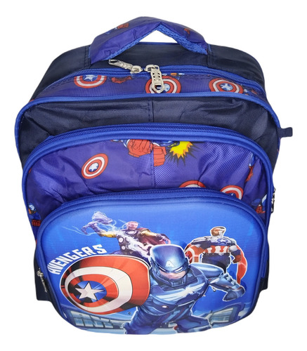 Mochila 3d Con Luz Capitan America En Combo Lapicera + Lonchera