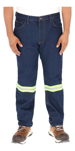 Pantalon Hombre De Mezclilla Con Reflejante 14 Oz