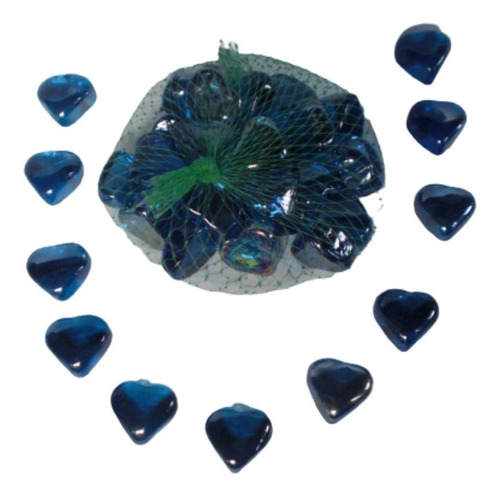 Piedras Decorativas Color Azul  Vidrio En Forma De Corazón, 