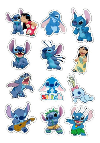 Genial Set De 12 Stickers Stitch Super Kawaii